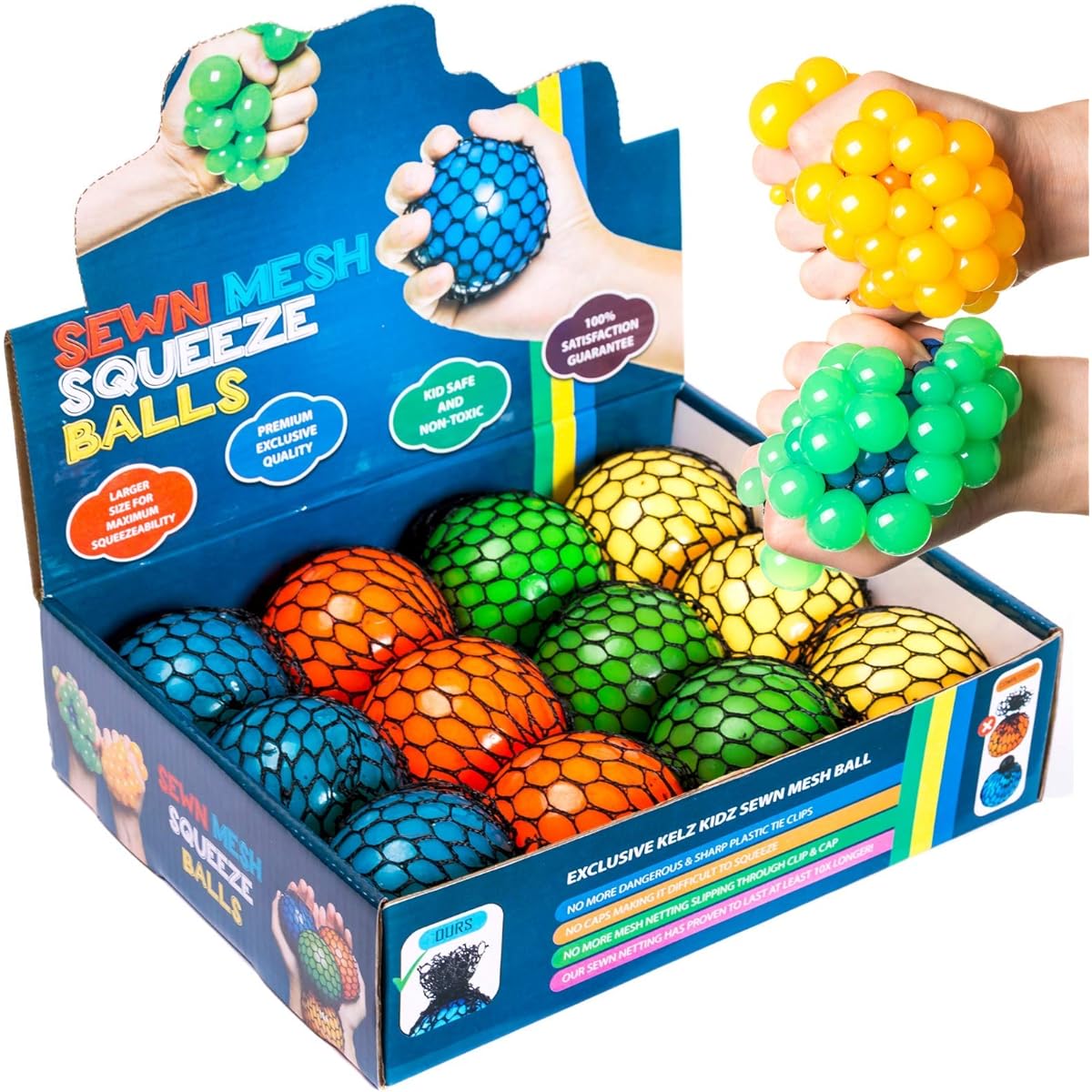KELZ KIDZ High Quality and Durable Mesh Squibble Balls with Unique Sewn Mesh! (Multi, 12 Pack)
