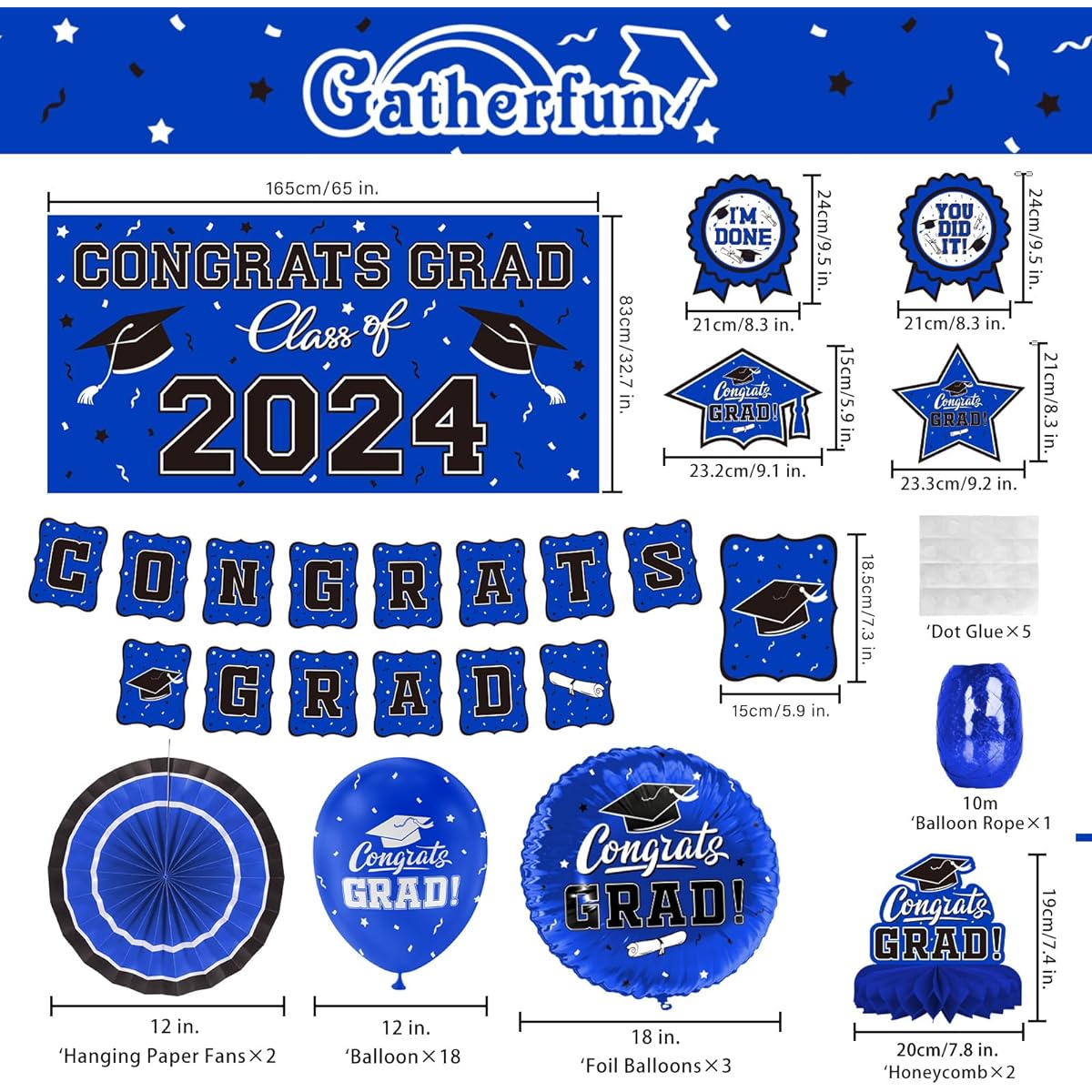 2024 Graduation Decorations Graduation Balloons Graduation Banner Graduation Party Supplies Blue