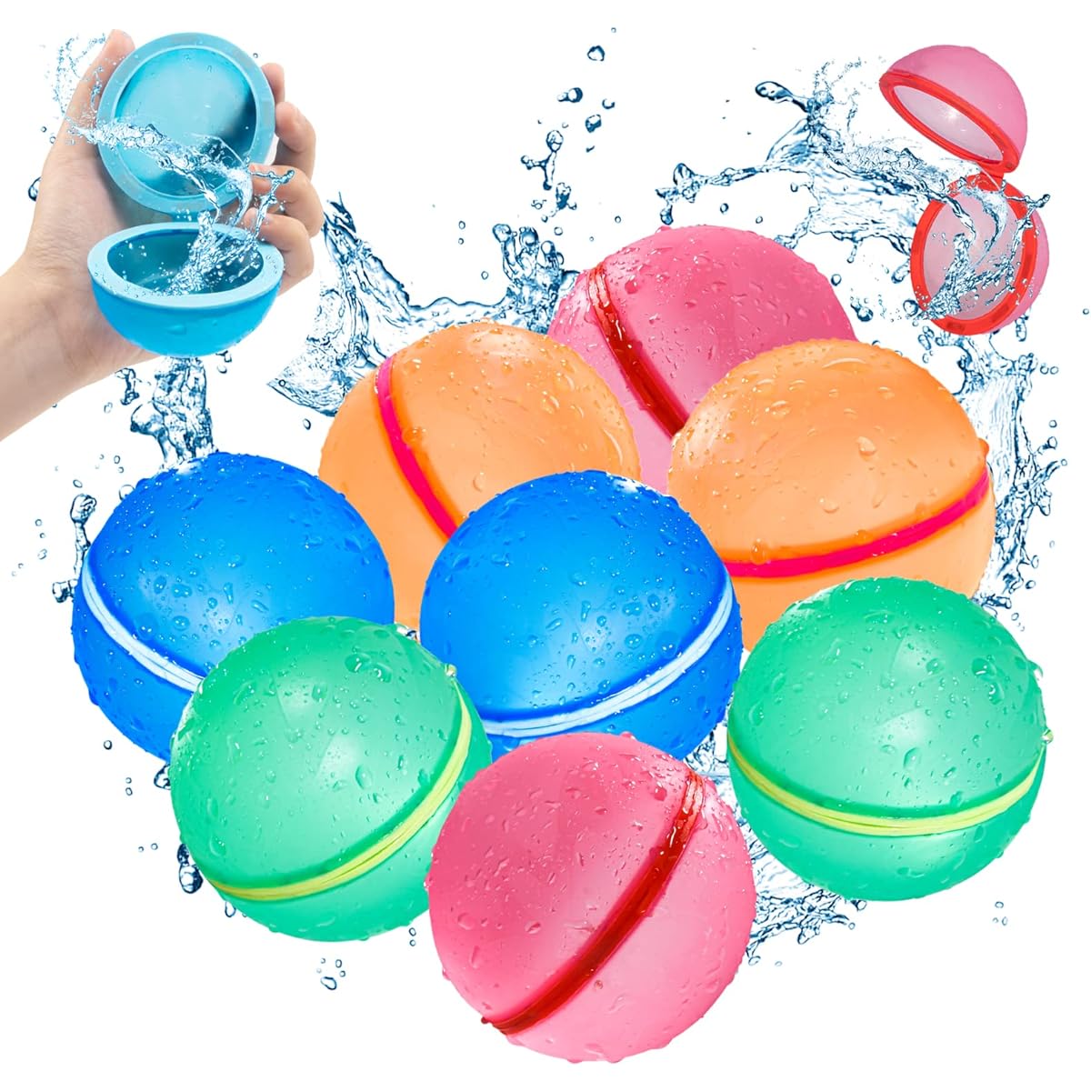 SOPPYCID Reusable Water Bomb Balloons, Silicone Water Balloons for Outdoor Games, Bench Toys, Self-Sealing Water Bombs for Kids and Adults, Durable Pool Toys (8 Pieces)