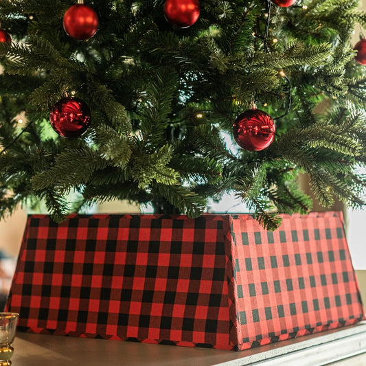 Tree Nest Christmas Tree Skirt Stand Christmas Tree Color Basket Square Base Durable Fabric for Christmas Tree Decoration Contemporary No Traditional Tree Skirt Needed 27.6 Inch (Checkered, Large)