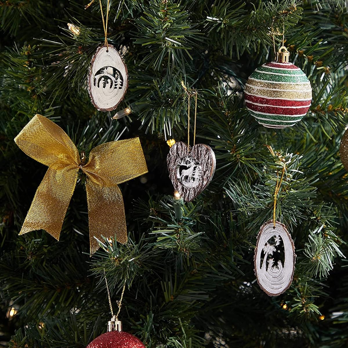 Resin Christmas Ornaments Silver Nativity and Reindeer Decorations (2.5 inch 3 pack)