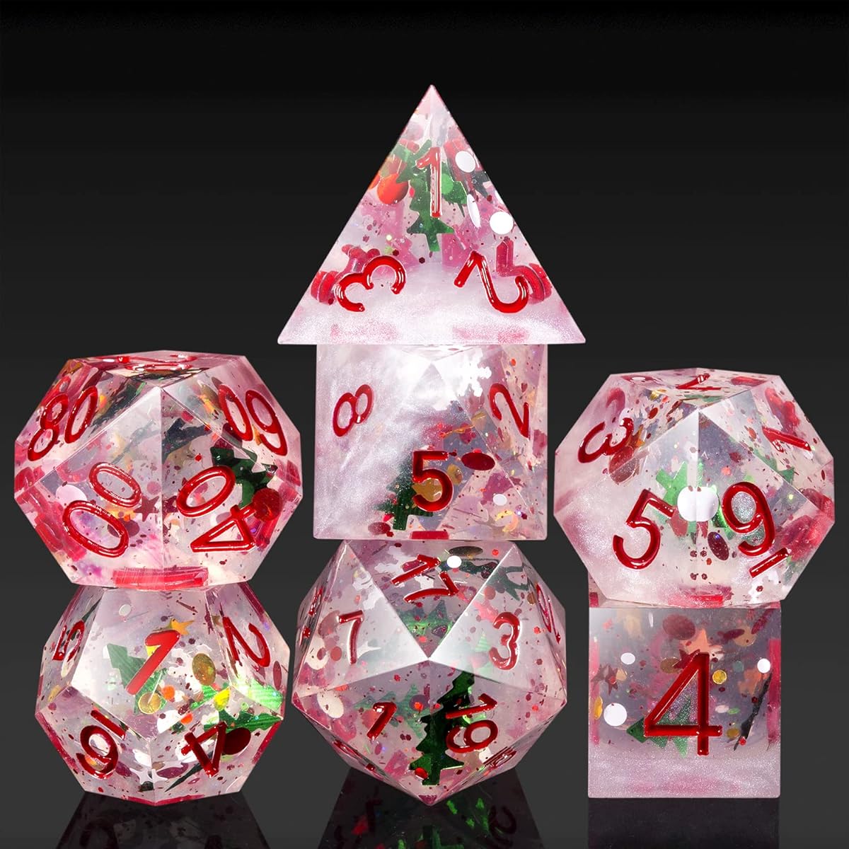 DNDND Stars and Sequins Clear Sharp Edge Dice Set with Gorgeous Gift Case for Dungeons and Dragons (Clear with Stars and Sequins)