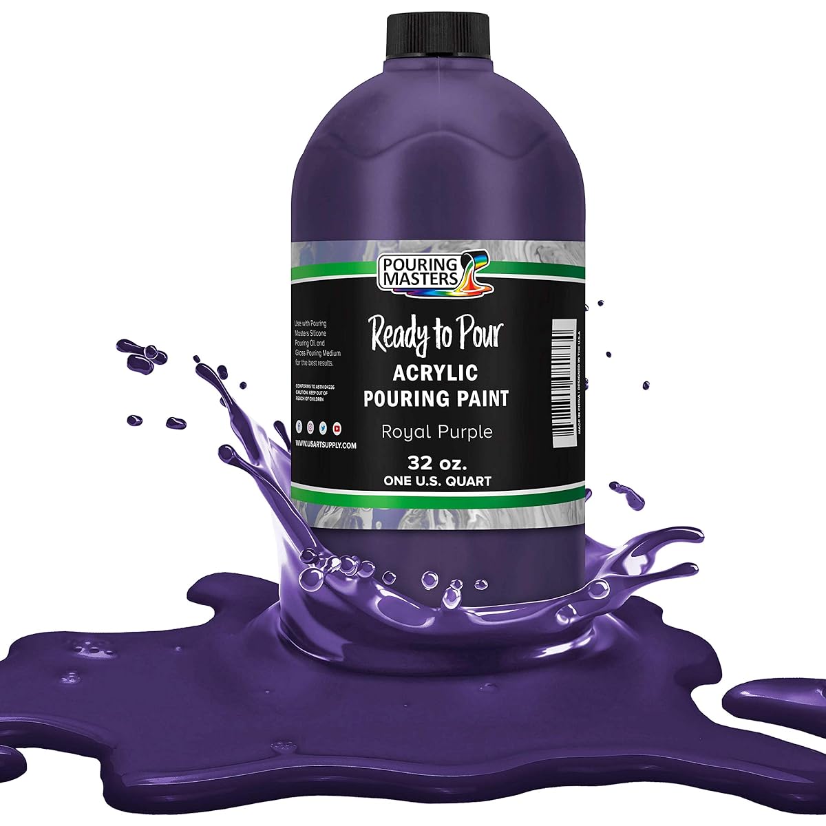 Pouring Masters Royal Purple Acrylic Ready-to-Pour Paint - Premium 32oz Mixed Water-Based - For Canvas, Wood, Paper, Crafts, Tile, Rocks and More