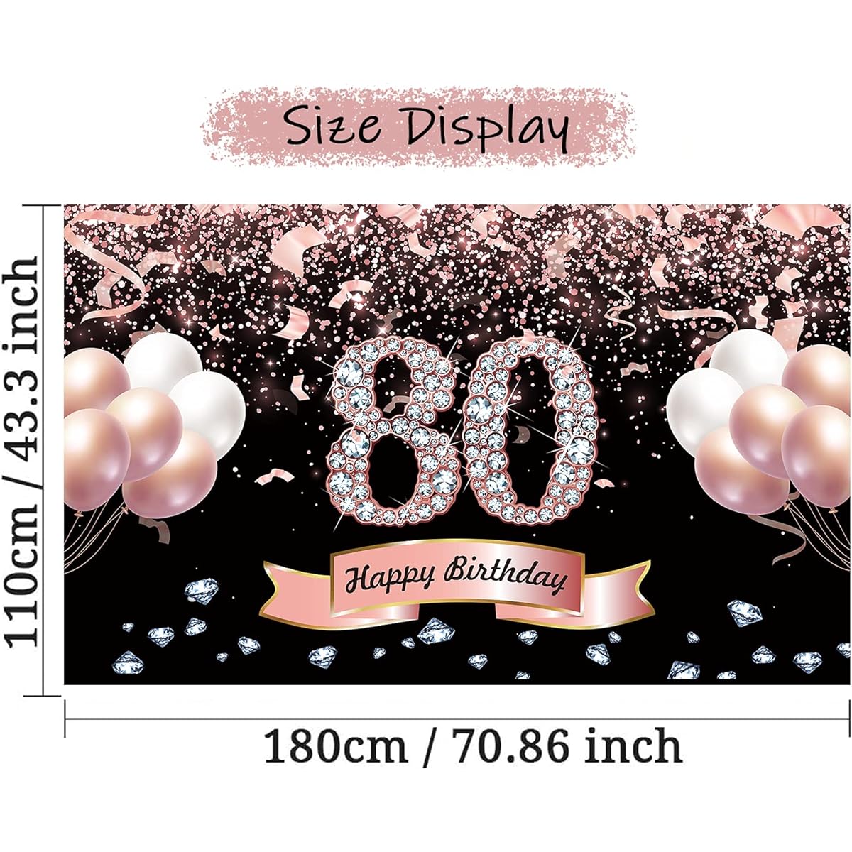 Trgowaul 80th Birthday Decorations for Women Rose Gold Birthday Backdrop Banner 5.9 x 3.6ft Happy Birthday Party Photo Supplies Background 80th Birthday Decorations