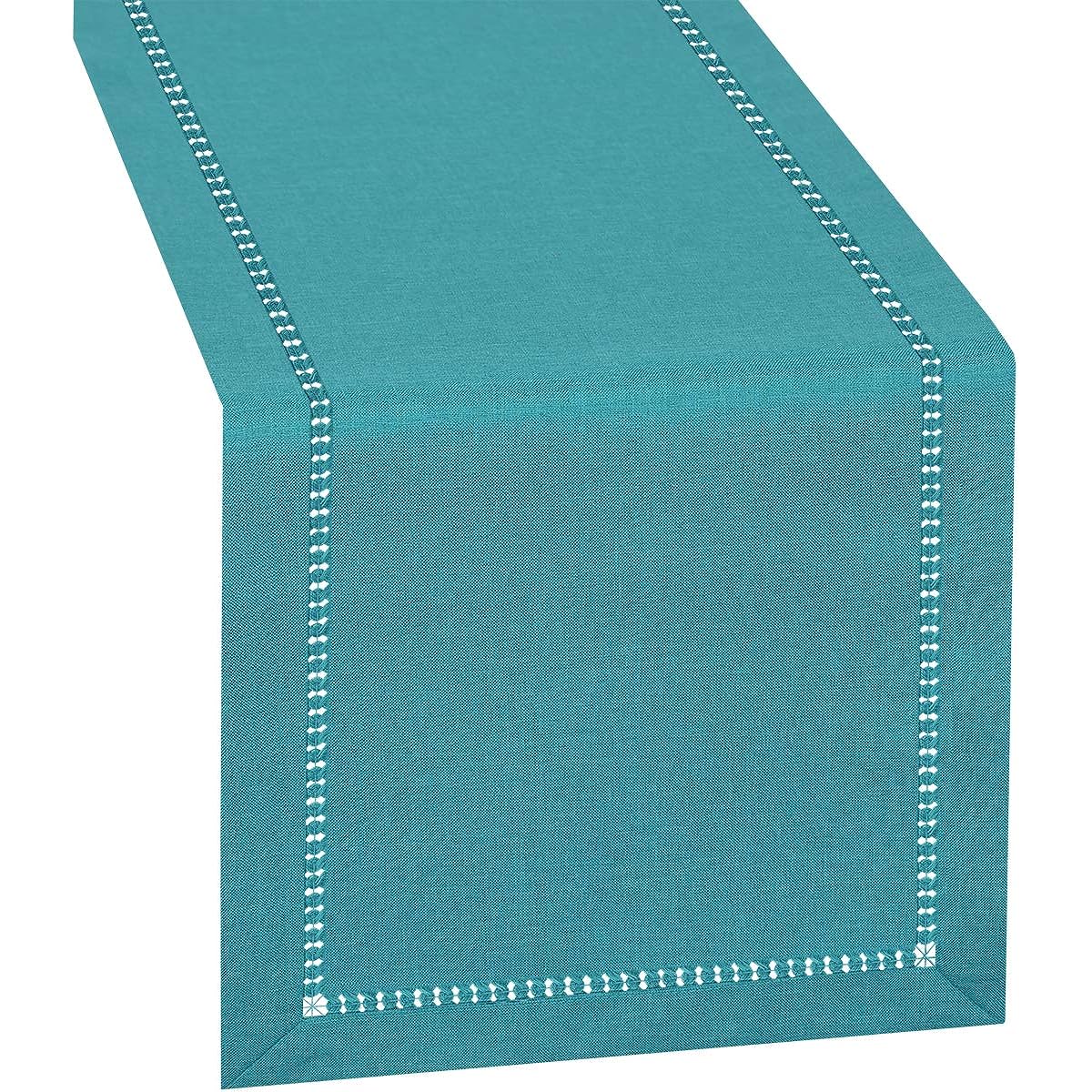 GRELUCGO Handmade Hemstitched Teal Table Runner Dresser Scarf 14*54 inch Green