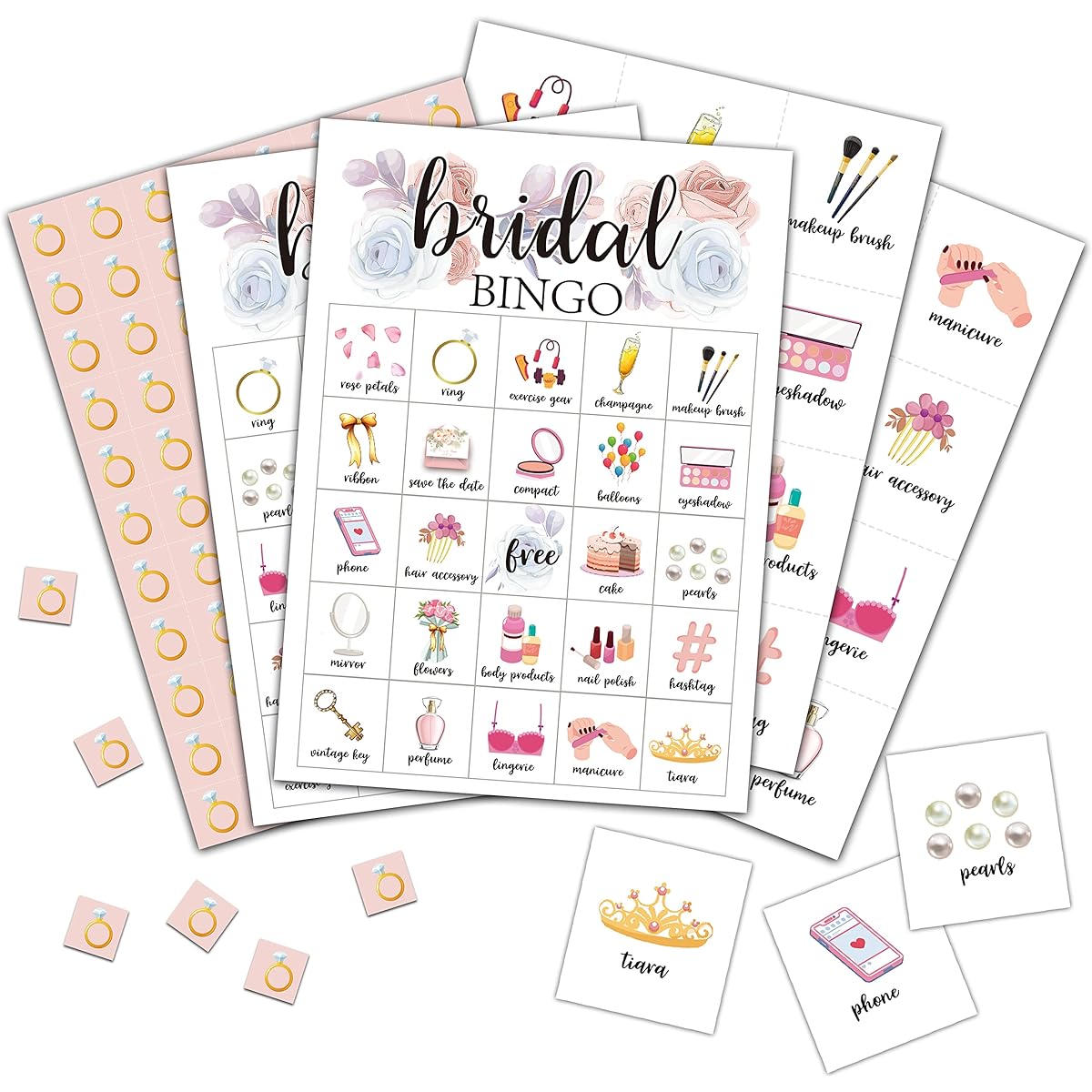 Bridal Bingo Cards for 24 People, Bridal Shower Game, Wedding/Bachelorette Party Game, Family Friend Activities, Holiday Party Favors Supplies, Decorations (06)
