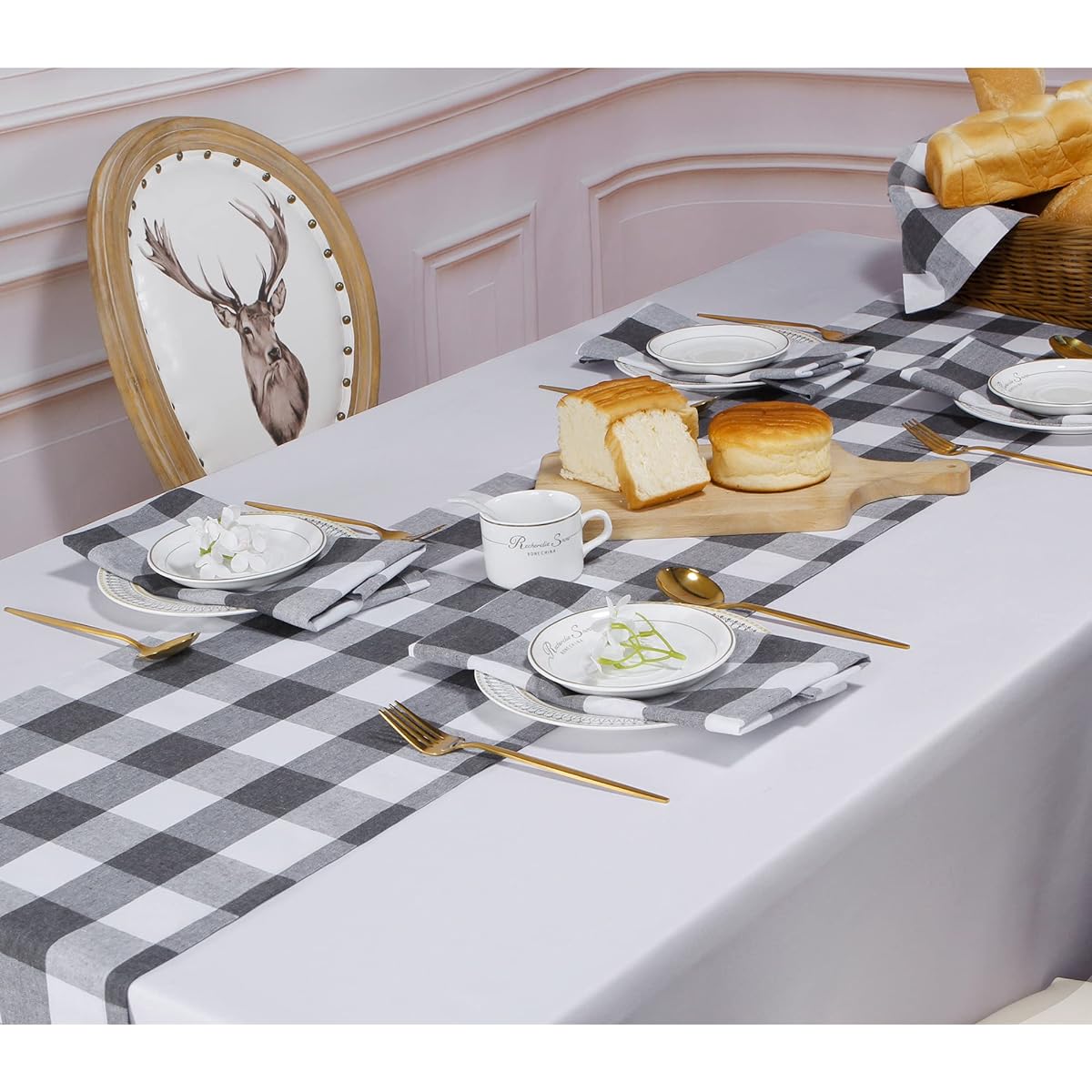 BETRIC Buffalo Check Table Runner Buffalo Check Collection Checkered Table Runner Classic Farmhouse Table Runner 14x72 Gray and White