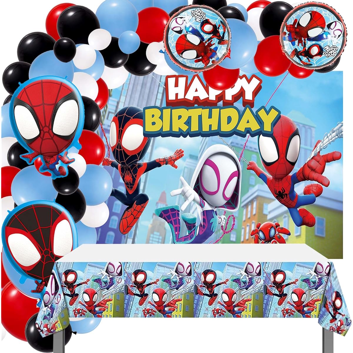 Spidey and His Amazing Friends Birthday Party Supplies Spider Party Balloons Garland Arch Kit Latex Balloons Backdrop Tablecloth Spider Theme Party Decorations Spider Birthday Party Favors