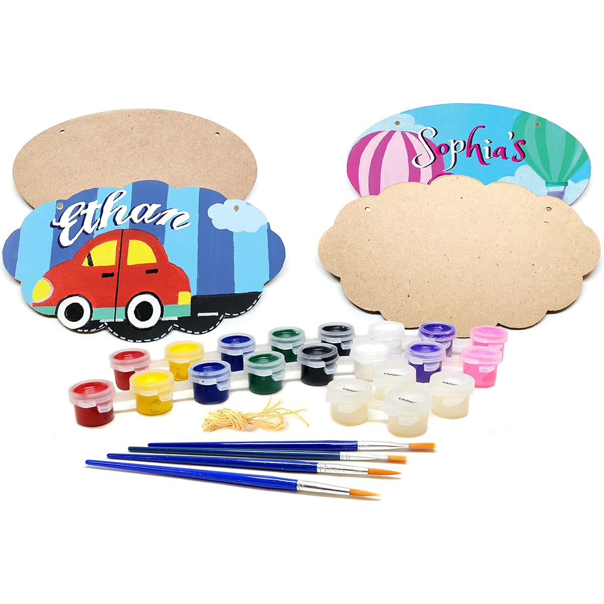 VHALE Paint Your Own Door Sign 4 Set MDF Wooden Door Sign (4.7 x 8 inches) with Rope String for Kids Room Locker Room Wall Hanging Plaque Wall Decor Classroom Arts and Crafts Kids Party Favors