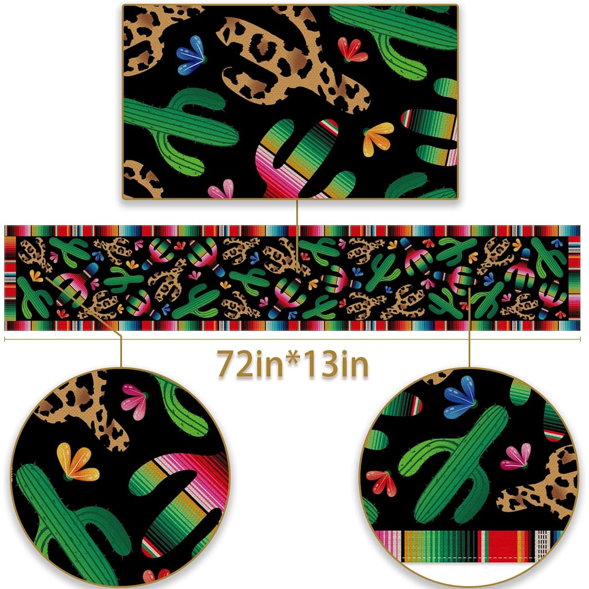 Pudodo Cinco de Mayo Table Runner Mexican Fiesta Serape Leopard Print Cactus Holiday Party Kitchen Dining Home Decor
