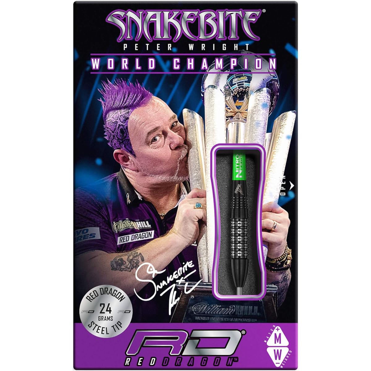 Red Dragon Peter Lite Snake Bite Black Strike 24g Tungsten Dart Set with Flight and Stem