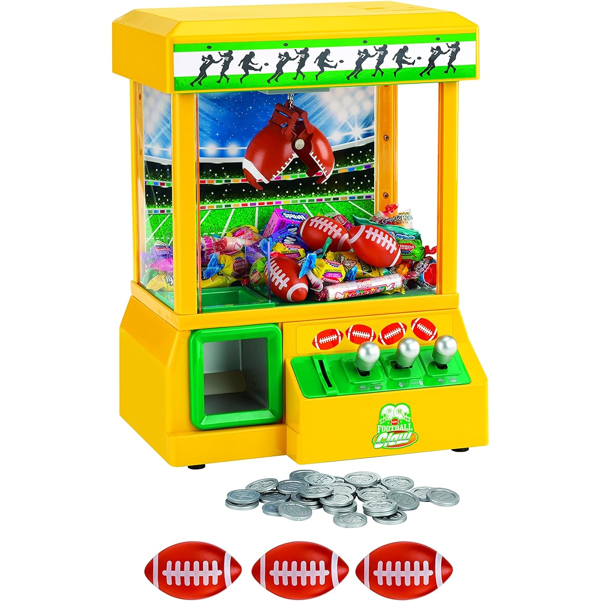 KOVOT Mini Arcade Claw Grabber Machine - Candy Machine for Kids - Retro Carnival Music - Best Birthday Gift Game Use Gumballs, Toys, or Small Prizes - Includes 3 Footballs