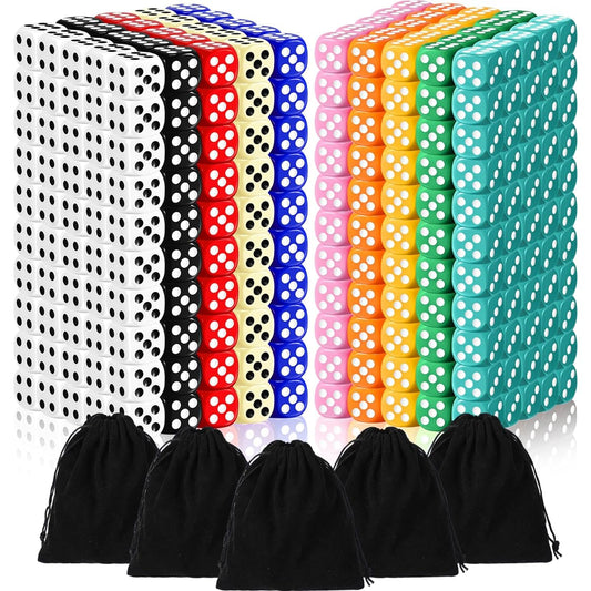 Syhood 500 Piece 16mm 6 Sided Dice Bulk Color Dice Set with 5 Drawstring Pouches Standard Game Dice Pack Board Dice Games for Classroom Teaching and Math Learning 10 Colors
