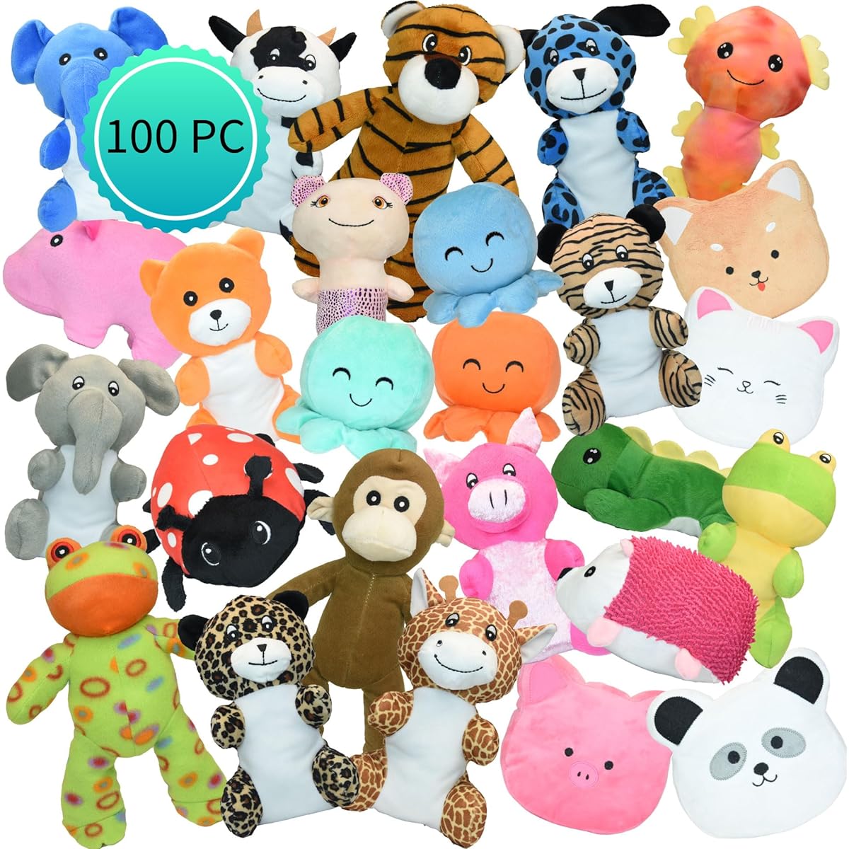 Stuffed Animals Small Plush Toys Variety Mix (8-9 Inches) - 100 Pieces