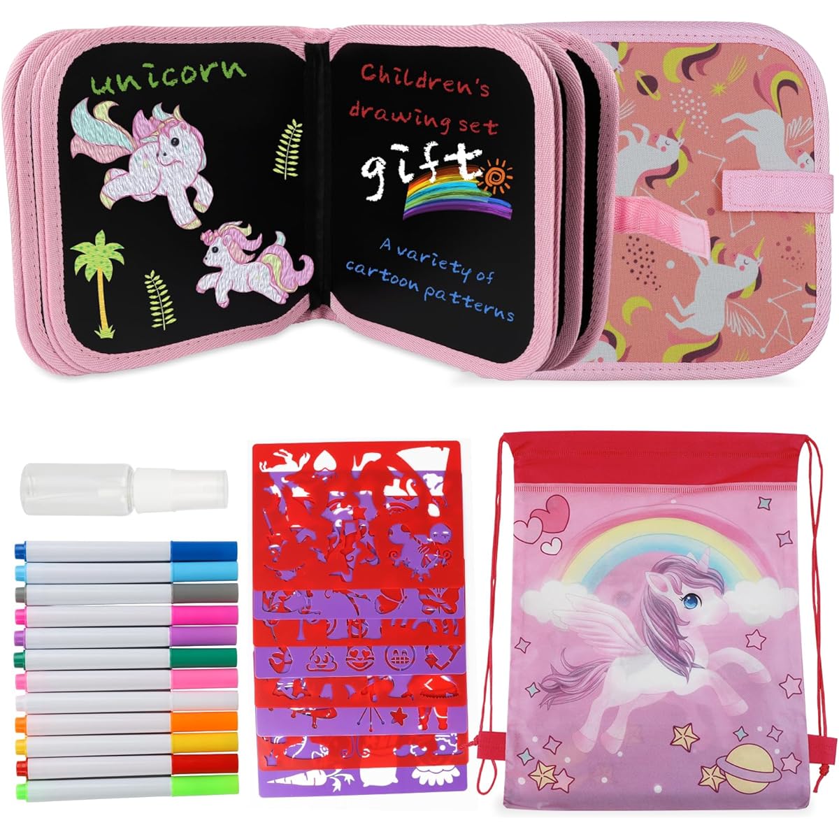 Erasable Doodle Book Set for Kids (Pink Unicorn)