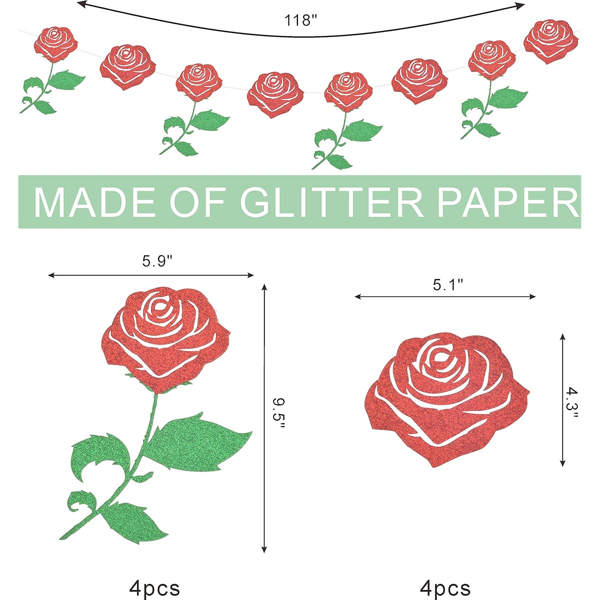 Beauty and the Beast Inspired "Be Our Guest" Banner Belle Happy Birthday Rose Garland Kids Princess Party Banner Set of 4 Sparkly Red Rose Banner Red PBD