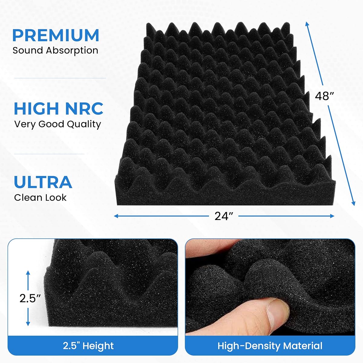 Foamily Acoustic Foam Egg Crate Panels Uncompressed - Studio Foam - Sound Panels - Soundproofing - 121.9 cm x 60.0 cm x 6.3 cm (4 Pack)