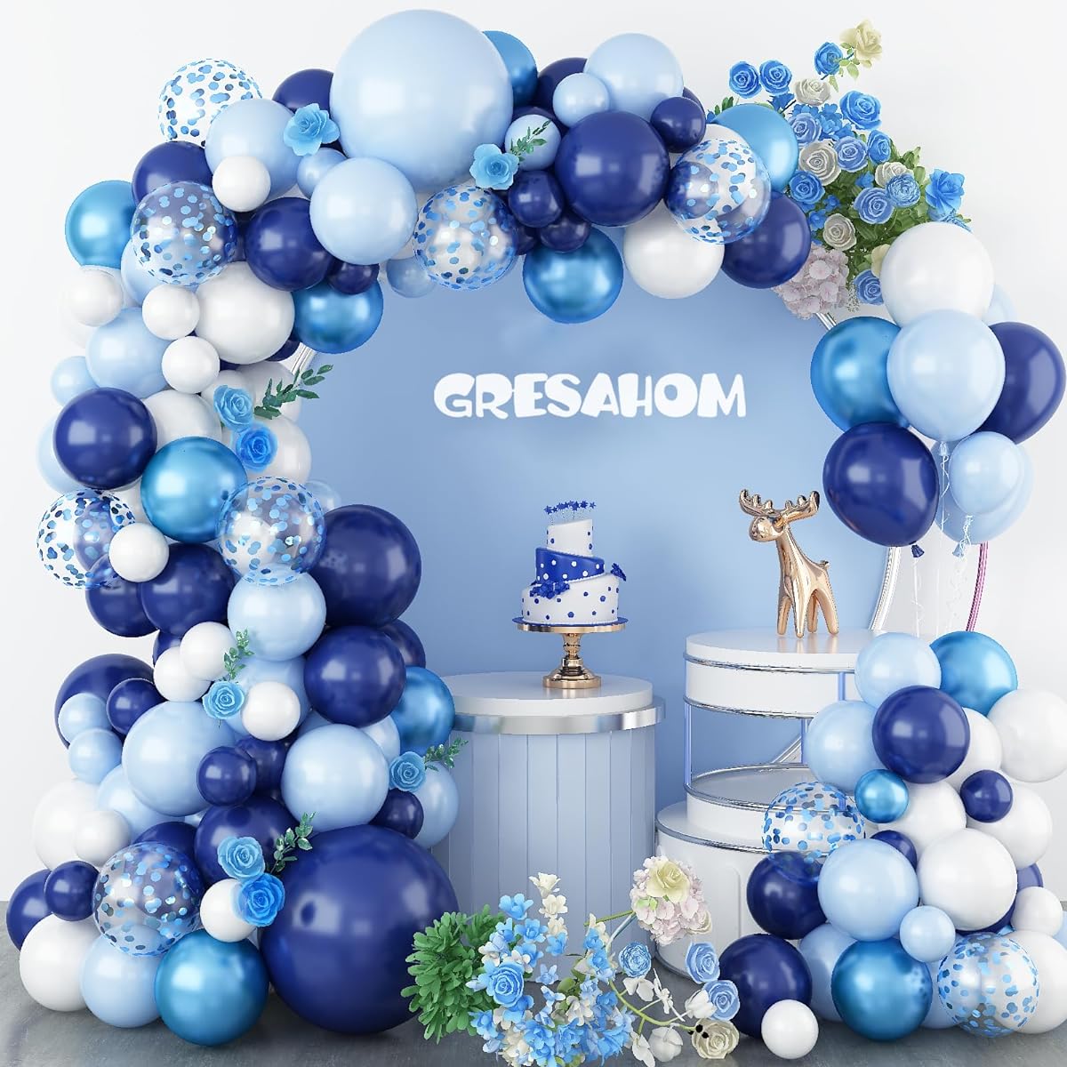 GRESAHOM Blue Balloon Garland Arch Kit - 5 12 18 inch Balloons Different Size DIY Decoration Set Perfect for Birthday Wedding Events