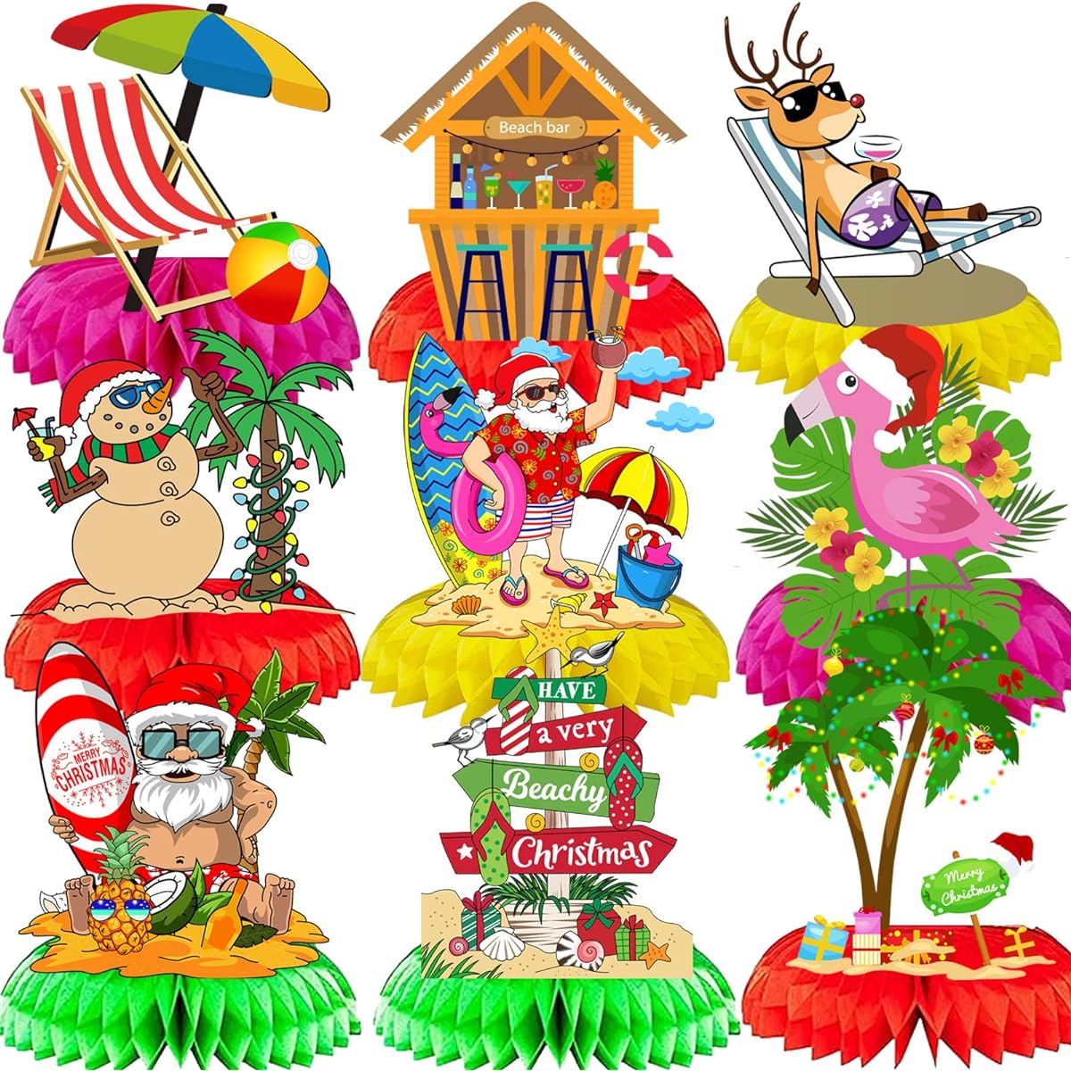 Dreasmt GP Christmas July Honeycomb Centerpieces Tropical Christmas Decorations Hawaii Coast Beach Party Decorations