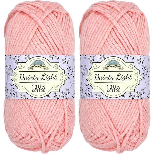 JubileeYarn Medium Gauge Worsted Weight Yarn - Elegant Lightweight - 100% Cotton - 100g - 2 or 4 Bones - BambooMN 2 Skeins Pink 6955114966794a