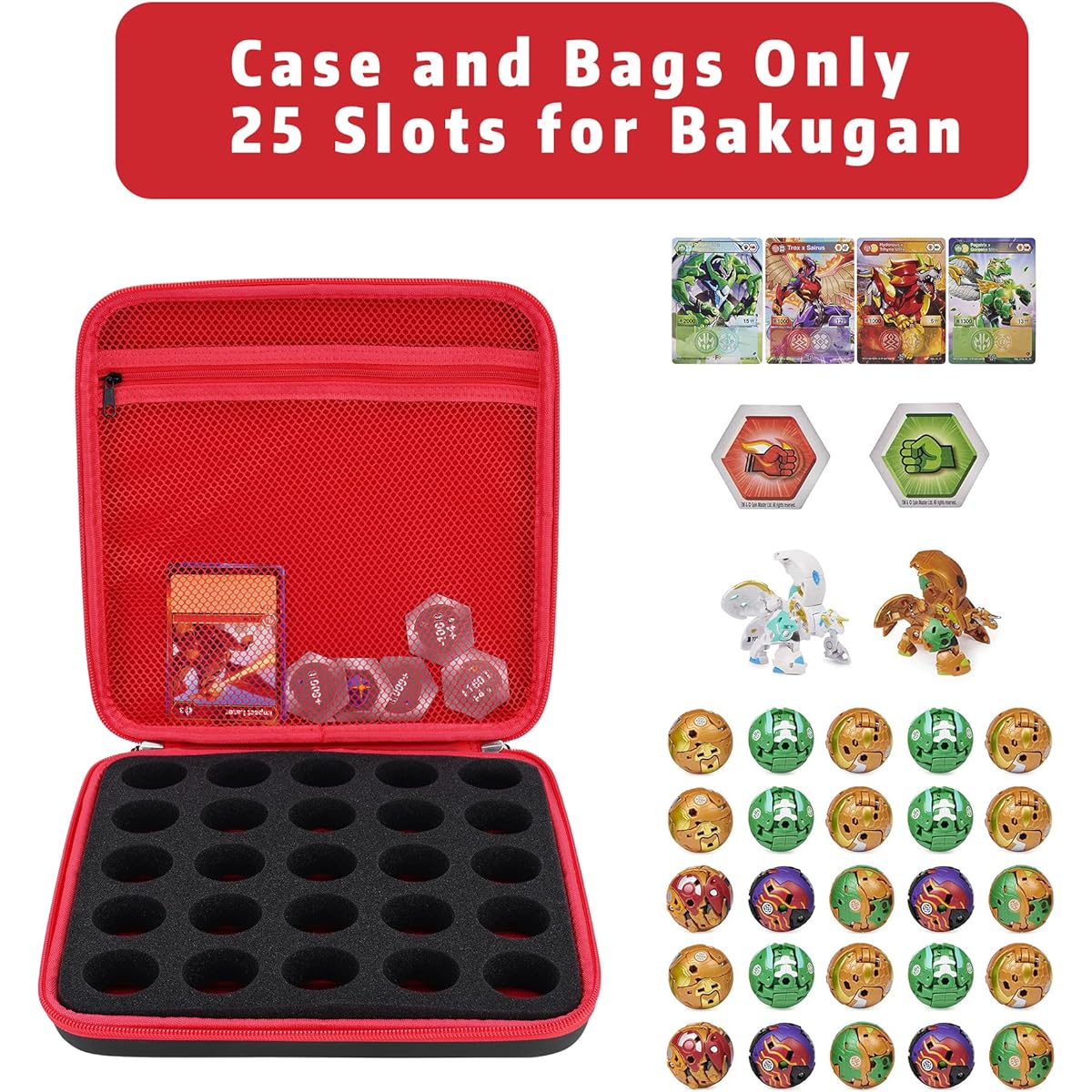 MADCAT Organizer Case for Bakugan Battle Planet BakuCore Armored Alliance Geogan Rising Toy Organizer Storage Container Holder (25, Red)