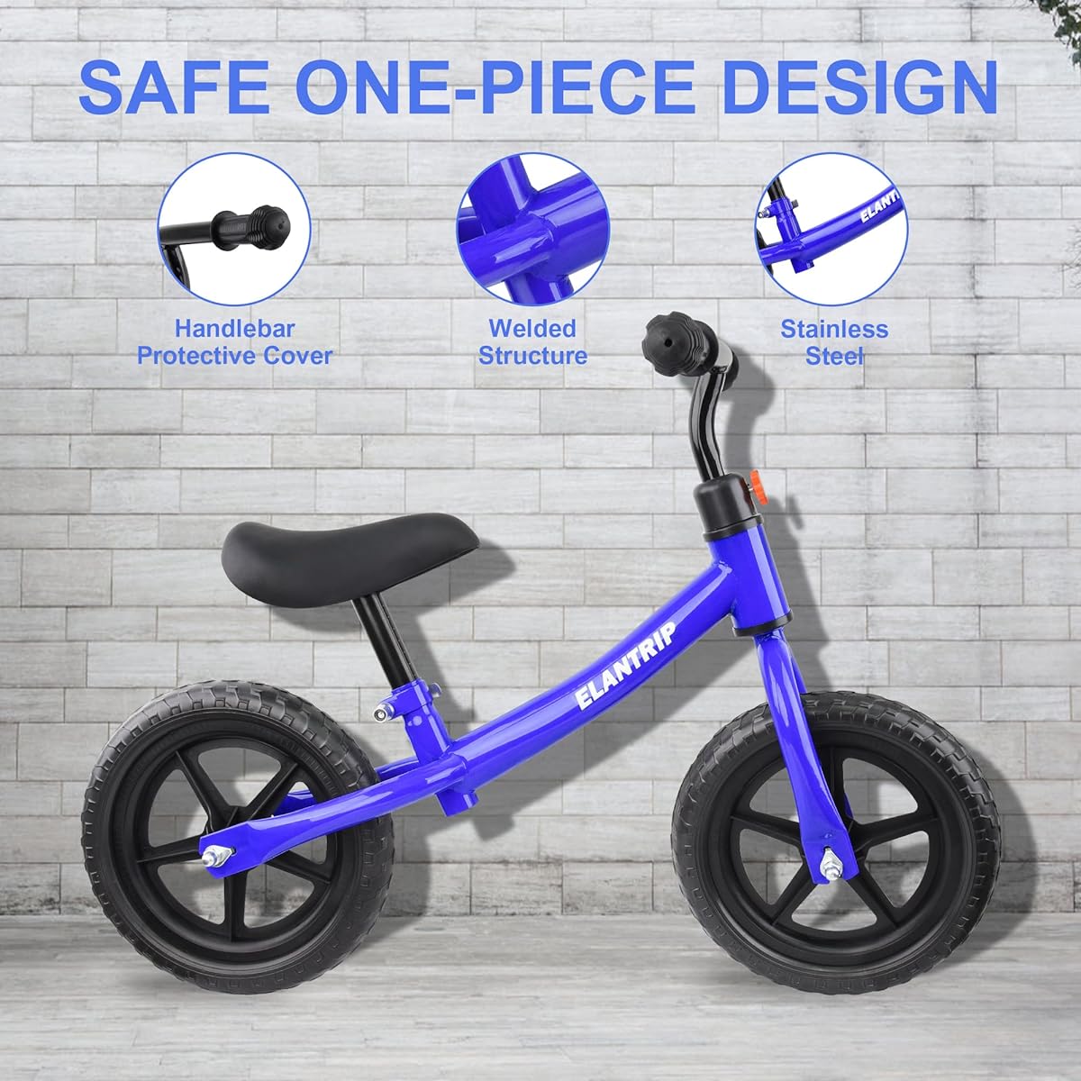 Elantrip Balance Bike, Lightweight Black Toddler Bike for 1-3 Year Old Boys, Birthday Gift Toy for 1-3 Year Old Boys/Girls, No Pedals Required, Adjustable Handlebars, Seat Included