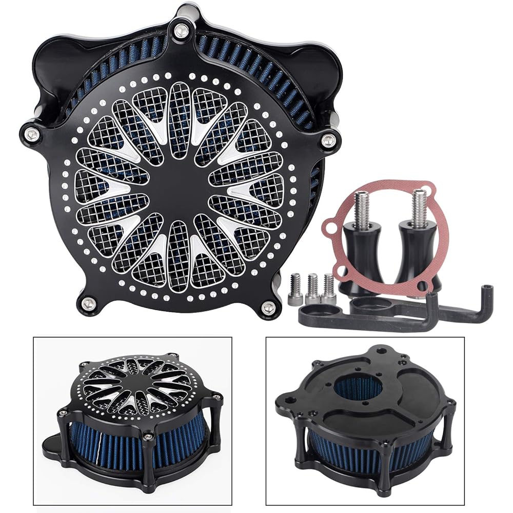 Bid4ze Sunflower Intake Air Filter Cleaner Motorcycle CNC Aluminum Blue Intake Air Filter Cleaner Element for Harley 2001-2007 Softail Night Train Fatboy Crossbone