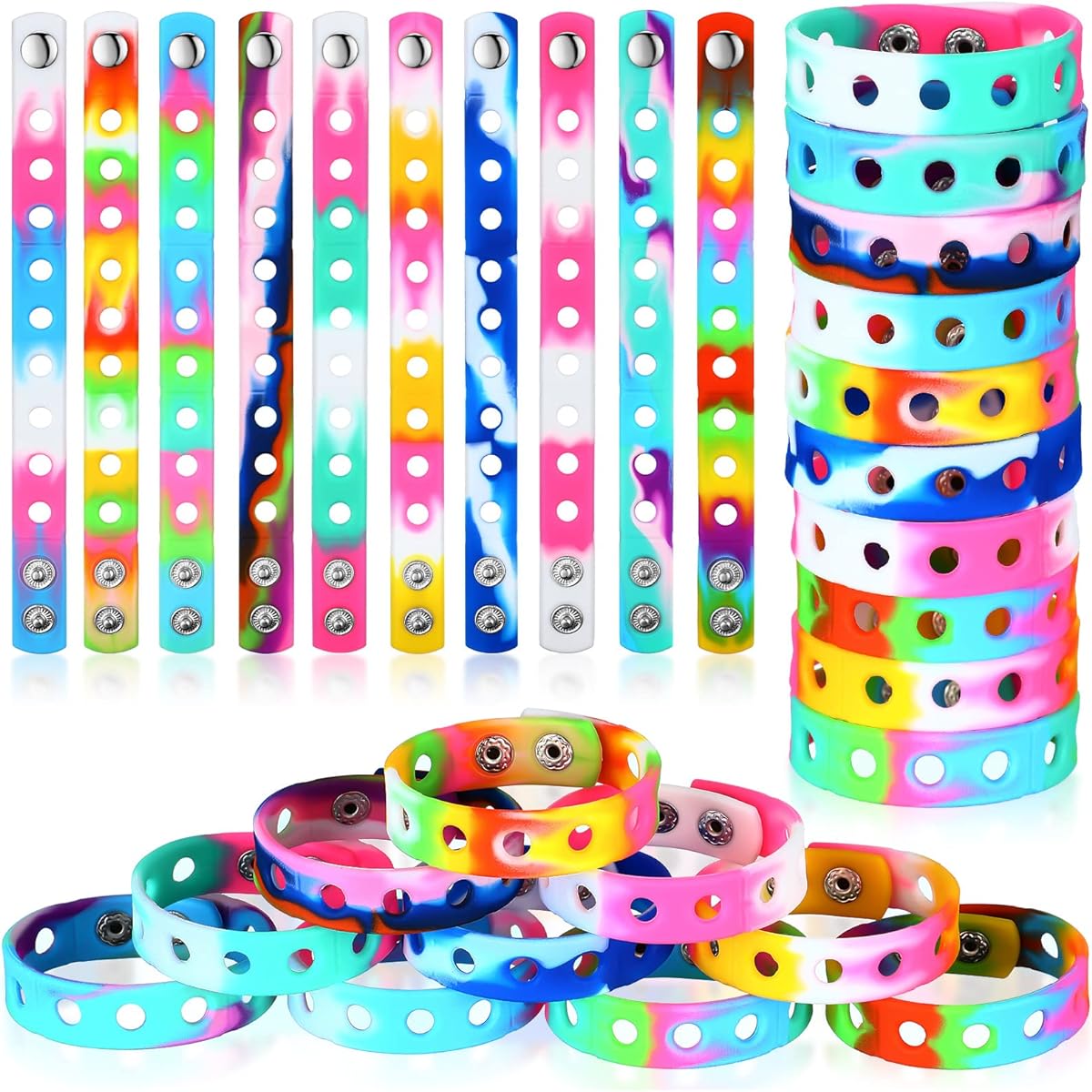 Silicone Wristbands Silicone Charm Bracelets Adjustable Cute Wristbands Rubber Bracelets Colorful Silicone Wristbands Kids Bracelets for Boys and Girls Christmas Party Gifts Swimming (100pcs)