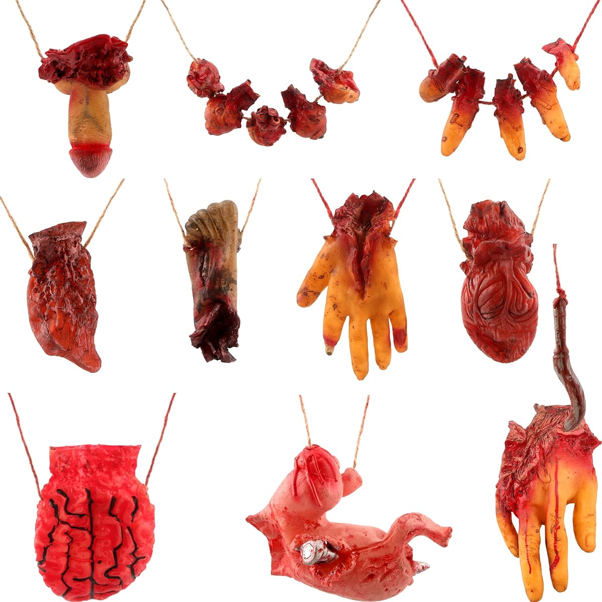 Cotiny 10 Pieces Halloween Hanging Body Parts Severed Hand Broken Bloody Props Halloween Party Prank Props Haunted House Ornaments