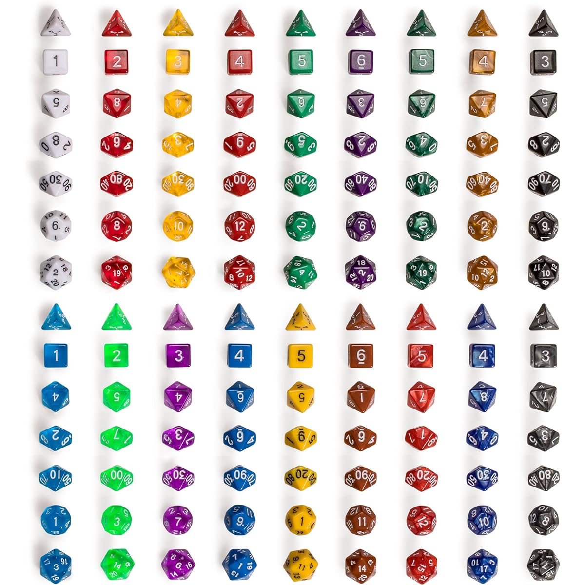 126 Polyhedral Dice - 18 colors w/ Complete set of d4 d6 d8 d10 d12 d20 d%