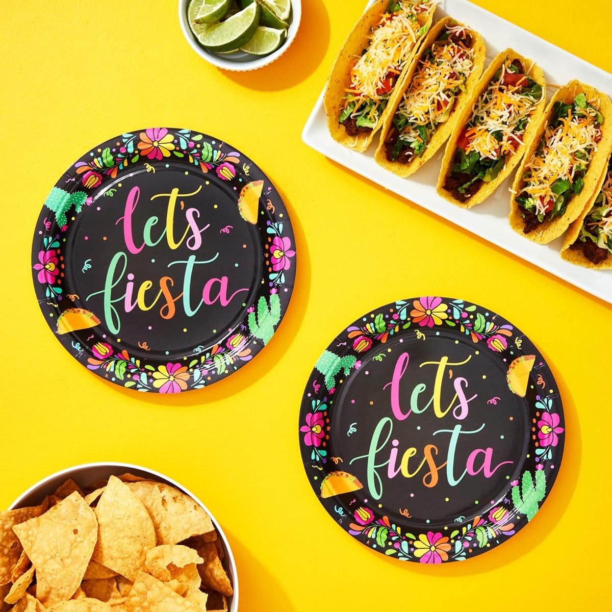 Let's Fiesta Paper Party Plates for Cinco de Mayo (Black, 9-Inch, 80-Pack)