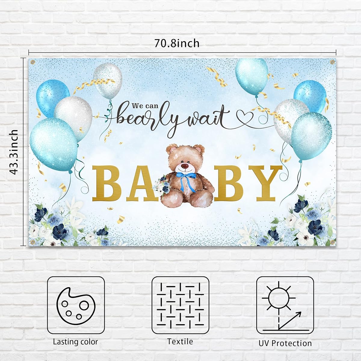 We Can Bearly Wait Baby Shower Decorations for Boys with Teddy Bear, Sky Blue and White Balloons, Backdrop Banner, Sign, Photography Background, Baby Shower Party Supplies