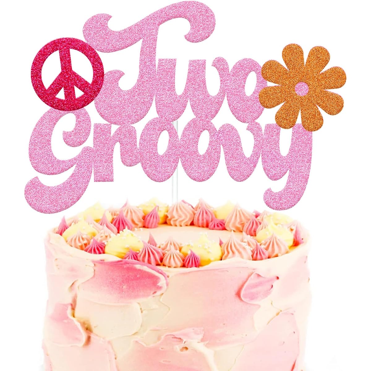 Two Groovy Cake Topper Two Groovy Party Decorations Hippie Boho 60s Theme 2nd Birthday Party Supplies Flower Girl Second Happy Birthday Decorations