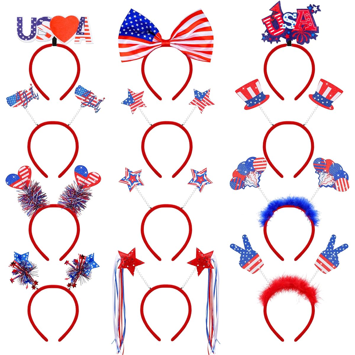 Aodaer 12 Pack Patriotic Headbands 4th of July Party Headbands Independence Day Head Boppers Memorial Day Party Supplies Decorations