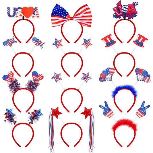 Aodaer 12 Pack Patriotic Headbands 4th of July Party Headbands Independence Day Head Boppers Memorial Day Party Supplies Decorations