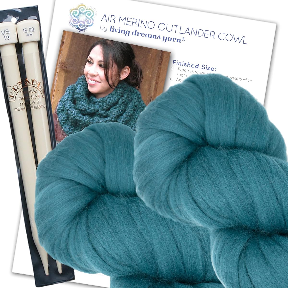 Living Dreams Air Merino Extra Bulky Wool Yarn for Needle Knitting Crochet 4oz 65 Yards Cowl Knit Kit Green