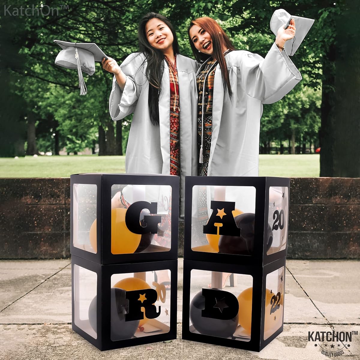 Graduation Boxes with Letters 2022 Black - Pack of 4 | Graduation Party Decorations 2022 | Graduation Balloon Boxes 2022 | Balloon Graduation Boxes for Class of 2022 Decorations | Black Graduation Boxes 2022