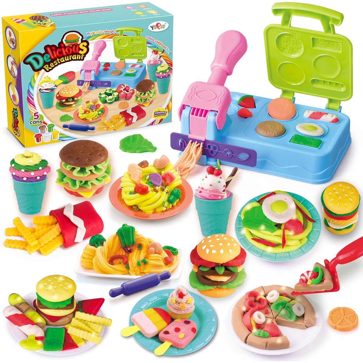 HASAYAQI Play Dough Kitchen Creations Burger Barbecue Playset Grill Cooking Pretend Play Food,BBQ Playdough Sets for Kids Age