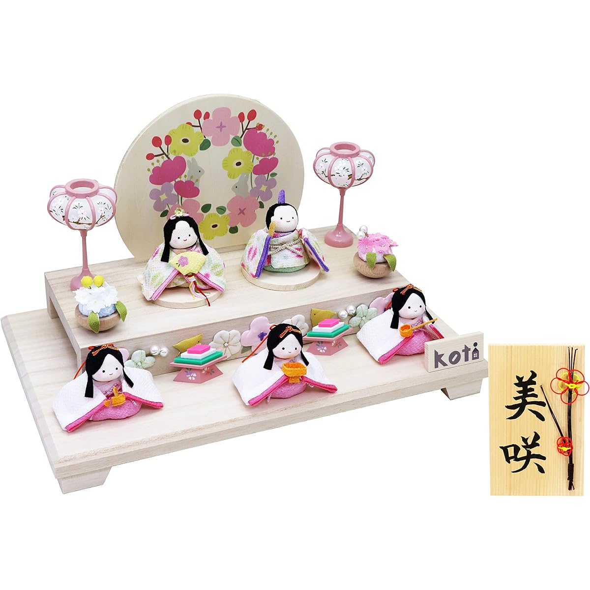 Osaka Choseido Original Hina Doll Compact Mini Hina Doll with Nameplate (Sent Separately) Chirimen Hina Doll koti Fluffy Flower Hina Dolls Set of 5