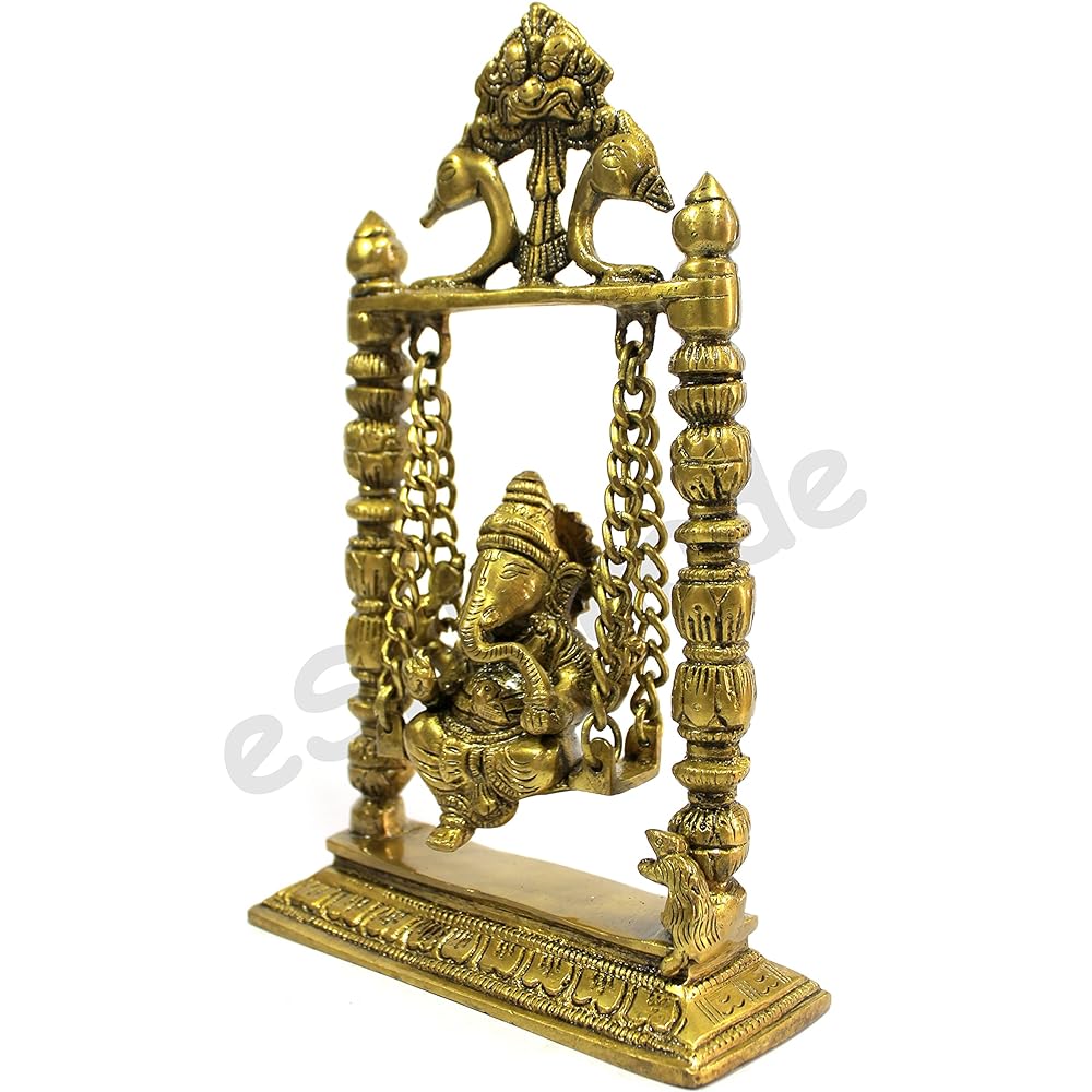 eSplanade – 9 Inch Premium Ganesha Idol Brass Swing | Brass Ganesha | Brass Showpiece Collectible Craft | Home Decor | Brass Decor