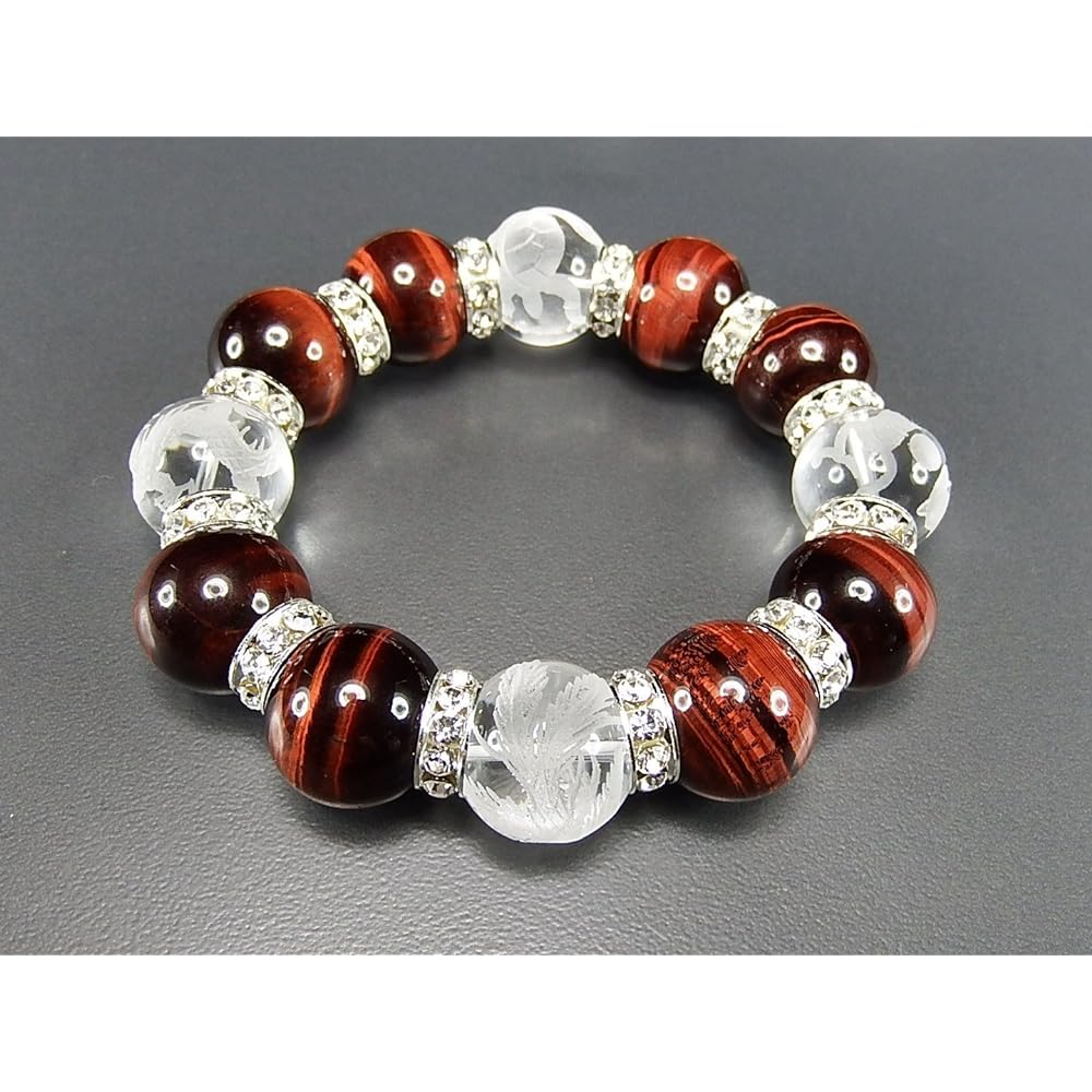 [Ishigai] Red Tiger Eye Four Gods Hand Carved Crystal Natural Stone Extra Thick 18mm Luxury Rondelle Prayer Beads Bracelet