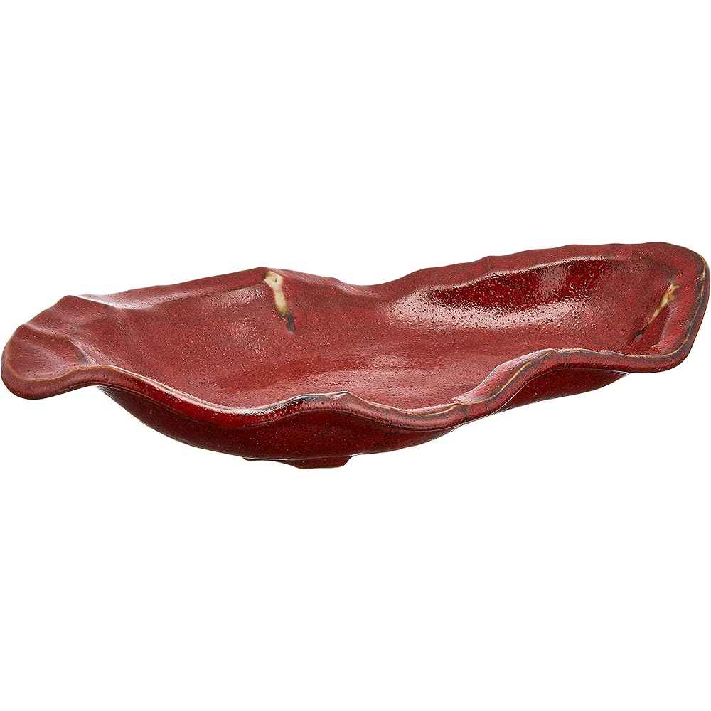 Set of 5 red and black glaze rock-shaped long bowls [31.5 x 18 x 5.4cm 700g] [Yakimono dishes] [Restaurant, inn, Japanese tableware, restaurant, commercial use]