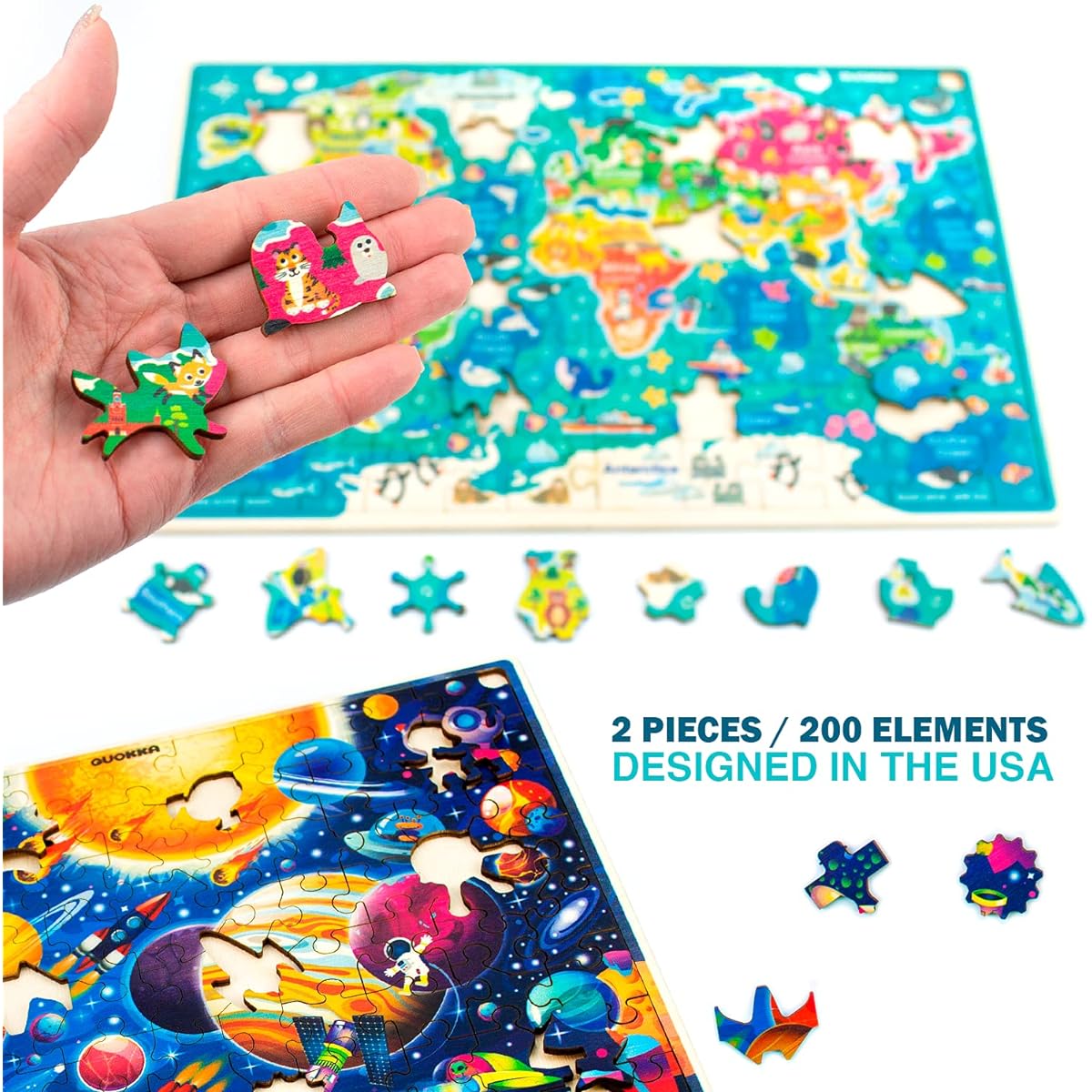 QUOKKA 100 Piece Puzzle for Kids Ages 4-8-10 - Large Jigsaw Floor Puzzle for Toddlers Ages 3-5 - World Map Solar System Learning Games - Gift for Boys/Girls Ages 6-7 to 12
