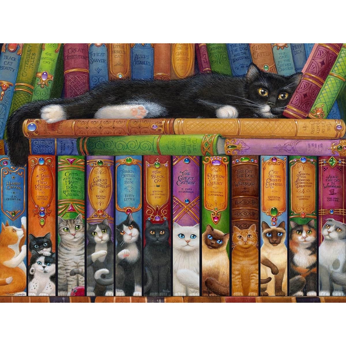 Vermont Christmas Company Bookshelf Cat Jigsaw Puzzle 500 Piece