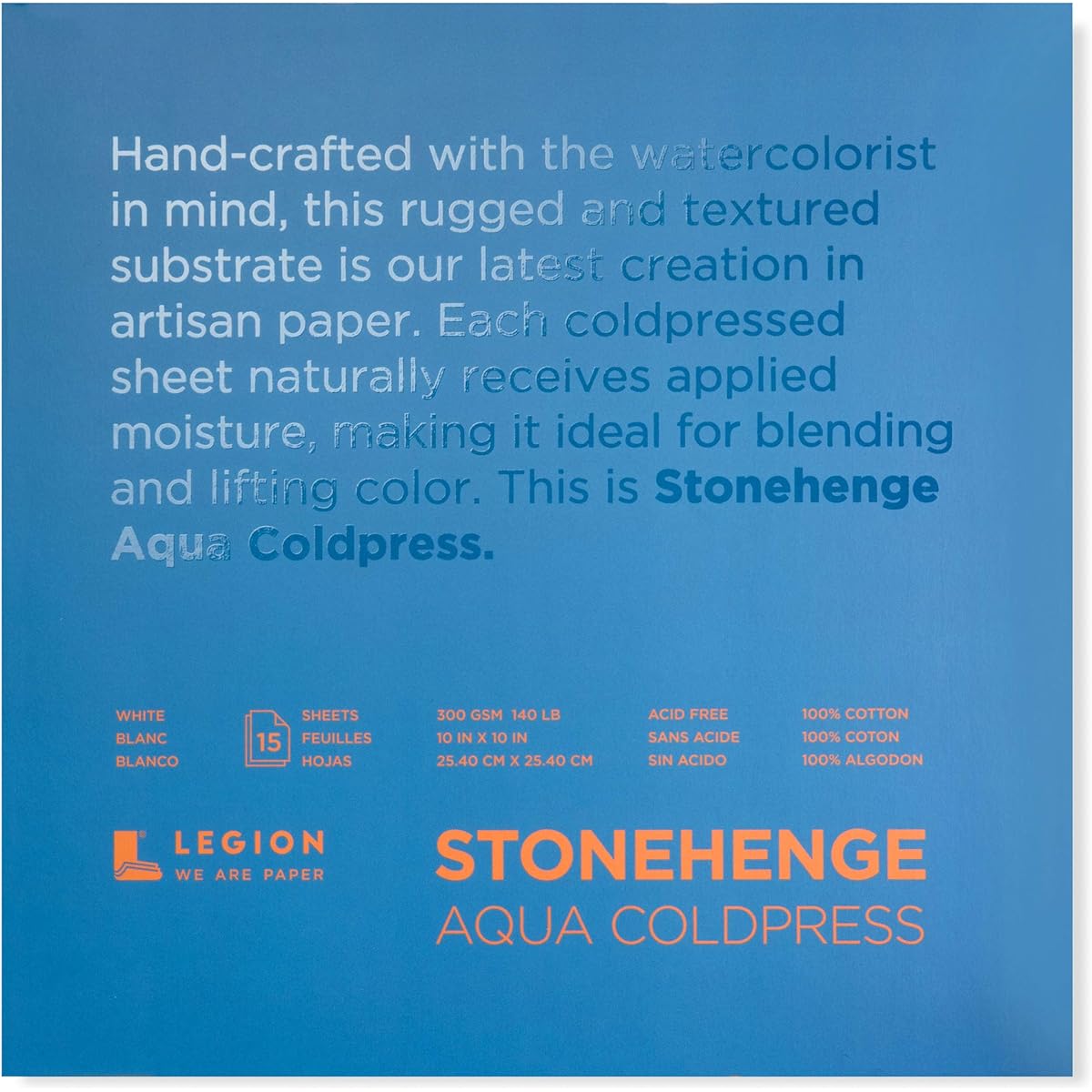 Legion Stonehenge Aqua Watercolor Block, 140lb. Cold Press, 10 by 10 inches, White, 15 Sheets (L21-SQC140WH1010)
