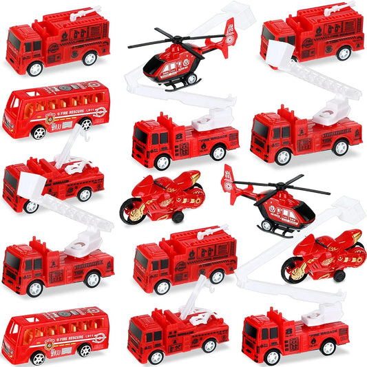 50 Pack 7 Types Mini Pull Bags Fire Truck Car Helicopter Motorcycle Toy Firefighter Birthday Party Supplies Favors Fire Truck Firefighter Favors Goody Treat Bag Filler Boys Girls Gift