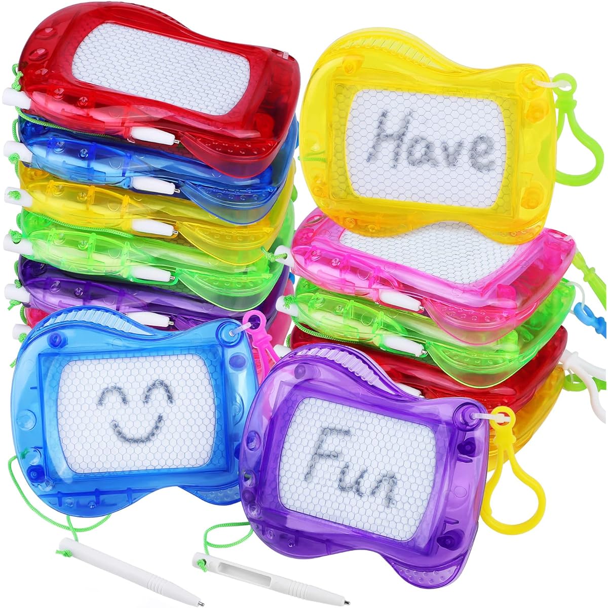 ELCOHO Mini Magnetic Drawing Board Keychain Magnetic Doodle Board Erasable Doodle Paint Sketch Tablet Writing Pad Education Learning Travel Party Supplies Multicolor 12pcs