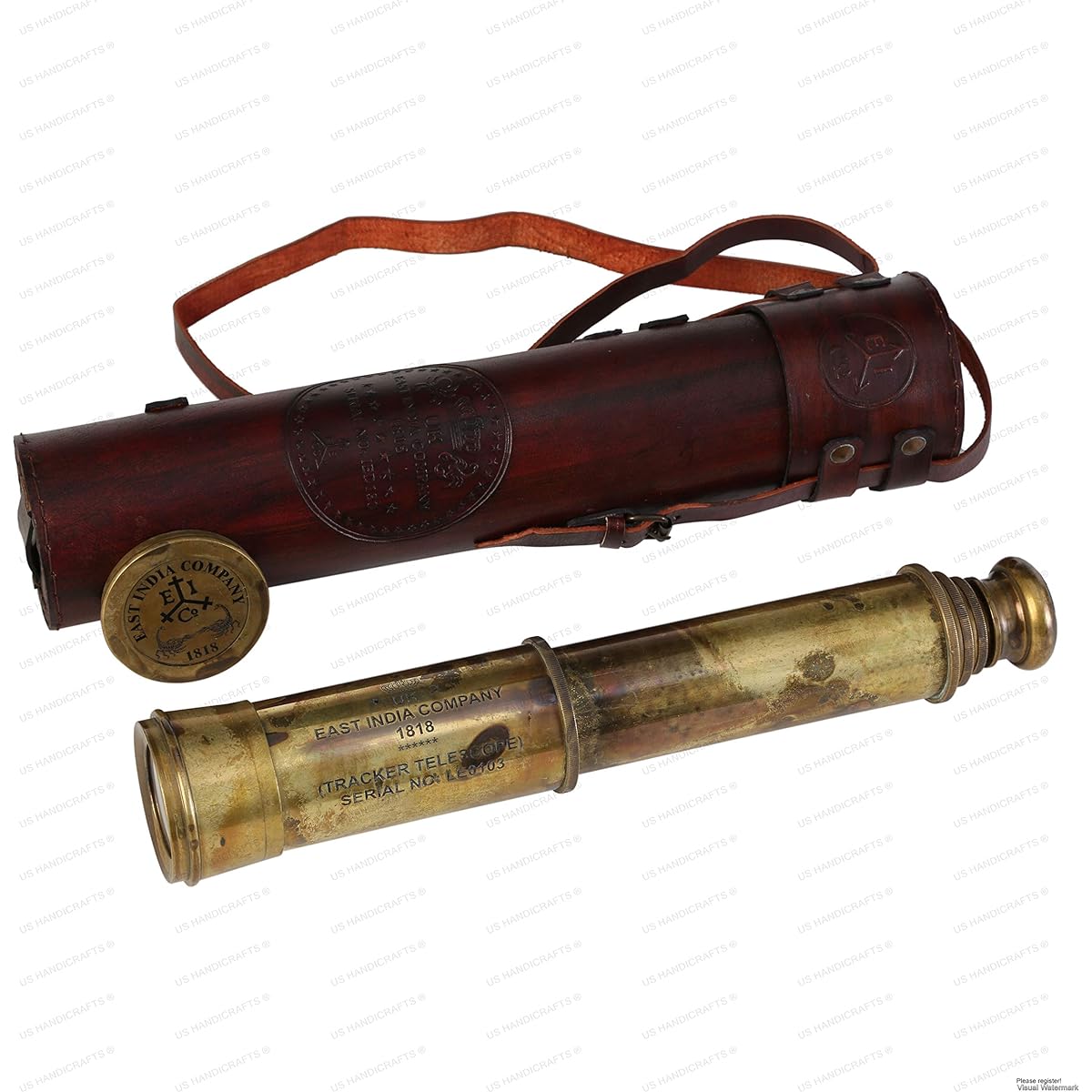 Handmade Brass Telescope East India Company 1818 Tracker Spyglass Scope Replica Antique 32" Large Vintage Souvenir with Hand Stitched Leather Case