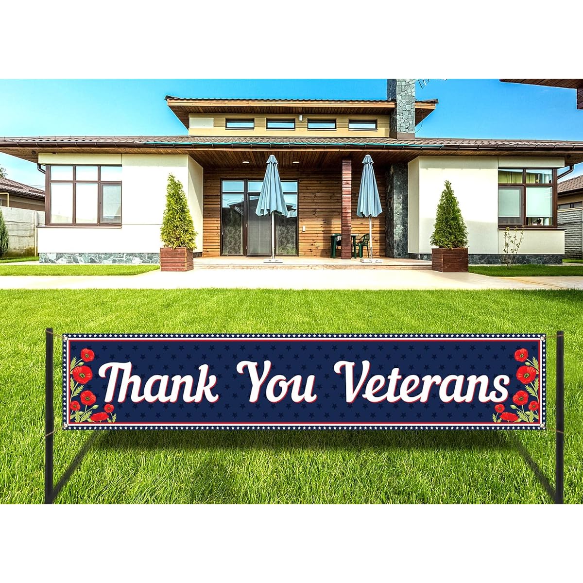 Thank You Veterans Fence Banner Memorial Day American Patriotic Holiday Party Photo Booth Backdrop Outdoor Decor