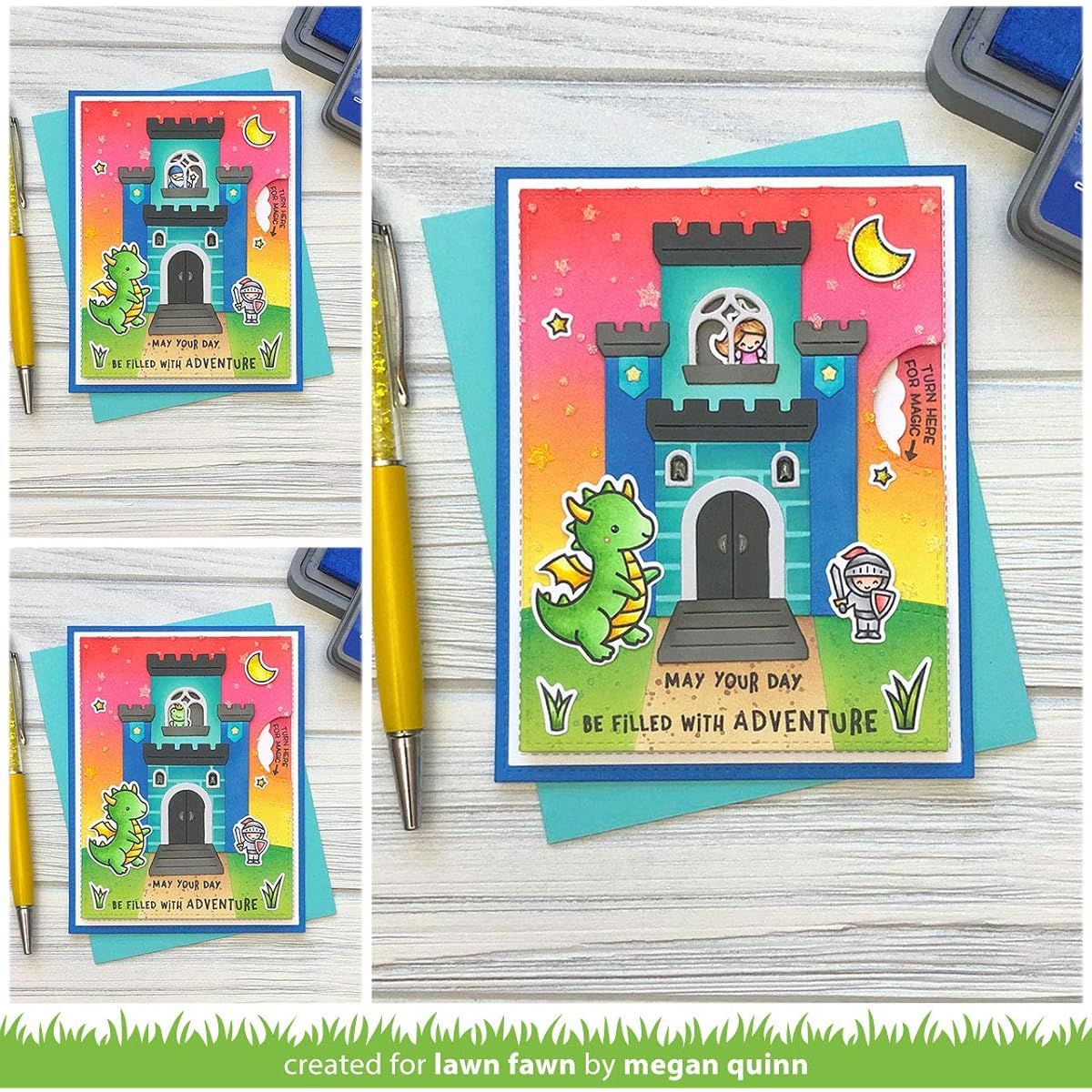 Lawn Fawn Build a Castle Interactive Dies and Little Dragon 2"x3" Stamps and Dies and Little Fairy Tale 2"x3" Stamps and Dies, 5 Item Bundle (LF2347, LF2323232324, LF2325, LF2326)